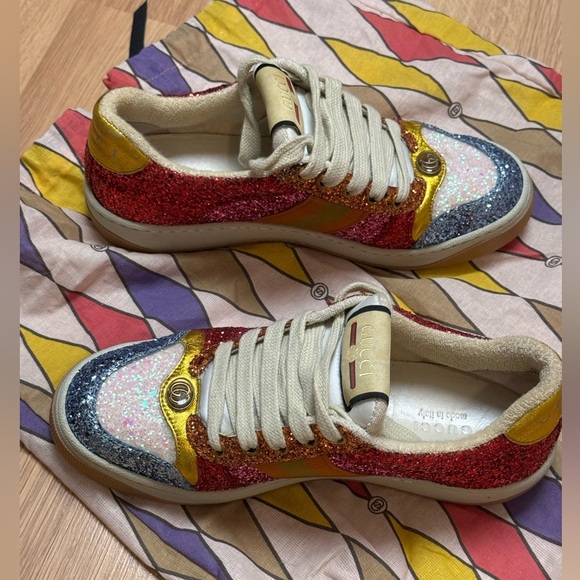 GUCCI Lovelight Screener Glitter Pink Sneakers Size 37 w/ Dust Bags VGUC - Picture 11 of 16
